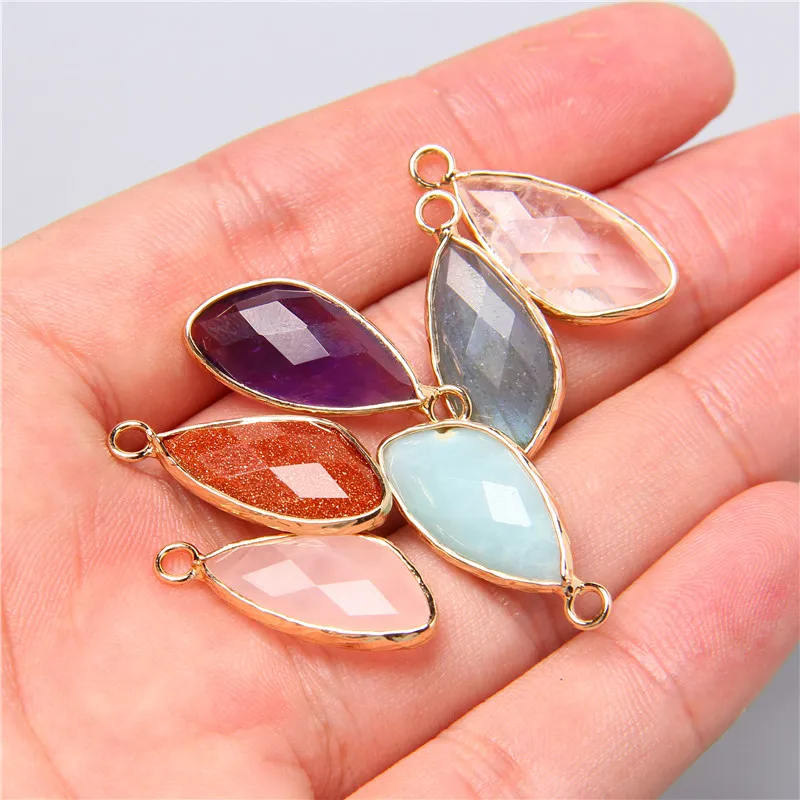 2 pçs natural rosa claro rosa quartzo labradorite ametistas pedra charme pingente para colares brincos jóias fazendo acessórios