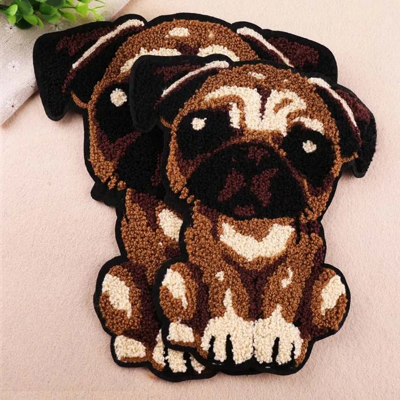 T-N Big Size Cartoon Hapy Dog Towel Rope Embroidery Chenille Patches Jacquard Handmade Appliques Things For Clothes Bags Sticker