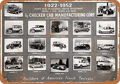 8 x 12 Metal Sign - Checker Taxi Cabs - Retro Tin Art Decor Wall Decor