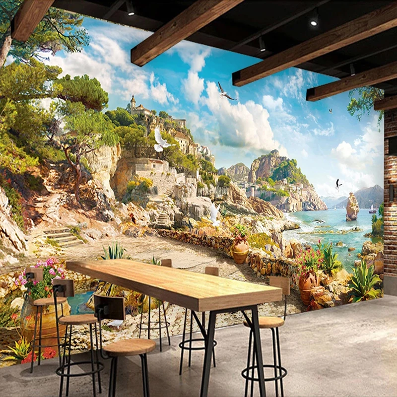 Papier Peint Mural 3D Personnalisé, Style Européen Rétro, Photo de Paysage, Peinture Murale, 73 Restaurant, Décor de Fond de Salon, Fresque