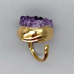 natural Amethyst rough drazy gold plated Ring
