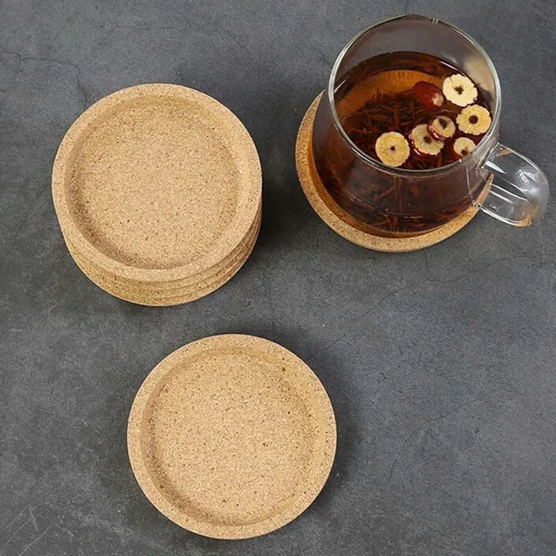 Wooden Cork Coasters Placemats Round Heat Resistant Tea Drink Cup Mat Table Pad Non-slip Insulation Cork Coaster Pad Table Decor