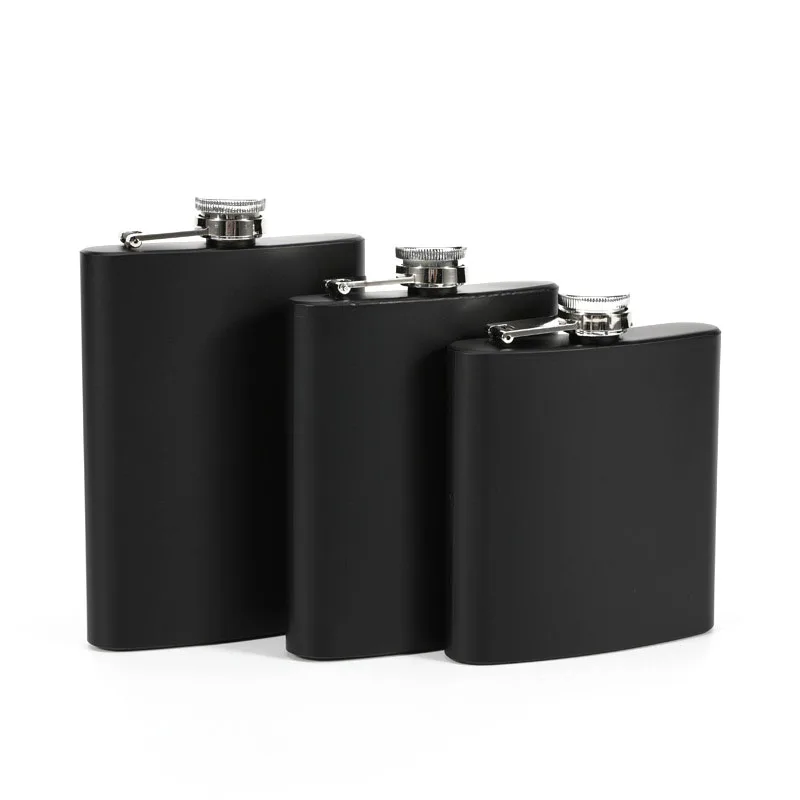 6/7/8oz black 304 food grade SS Flagon Whiskey Vodka Wine Pot Hip Flask Set Alcohol Drinking pocket Bottle outdoor camping