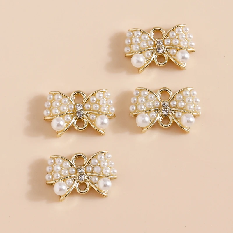 5 Stück exquisite Perlen-Bowknot-Charms-Anhänger-Verbinder für Armbänder, Halsketten, handgefertigt, DIY-Schmuckherstellung, Zubehör-Versorgung – Detail 4