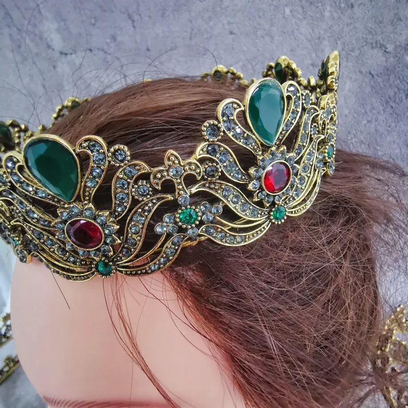 French Vintage Golden Crystal Flower Bridal Headdress Women's Ball Birthday Party Headdress Moroccan Hair Jewelry Head dress