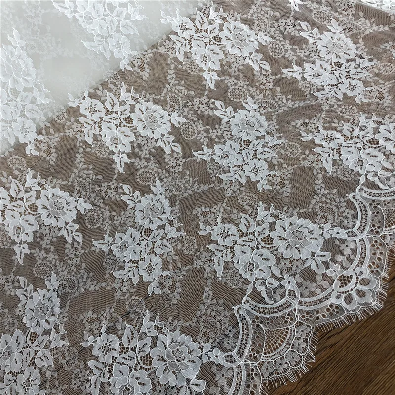 Bridal Lace Fabric White Chantilly French Eyelash Lace Fabric IDY Needle Wrok Wedding Dress Lace Fabrics for Sewing Crafts