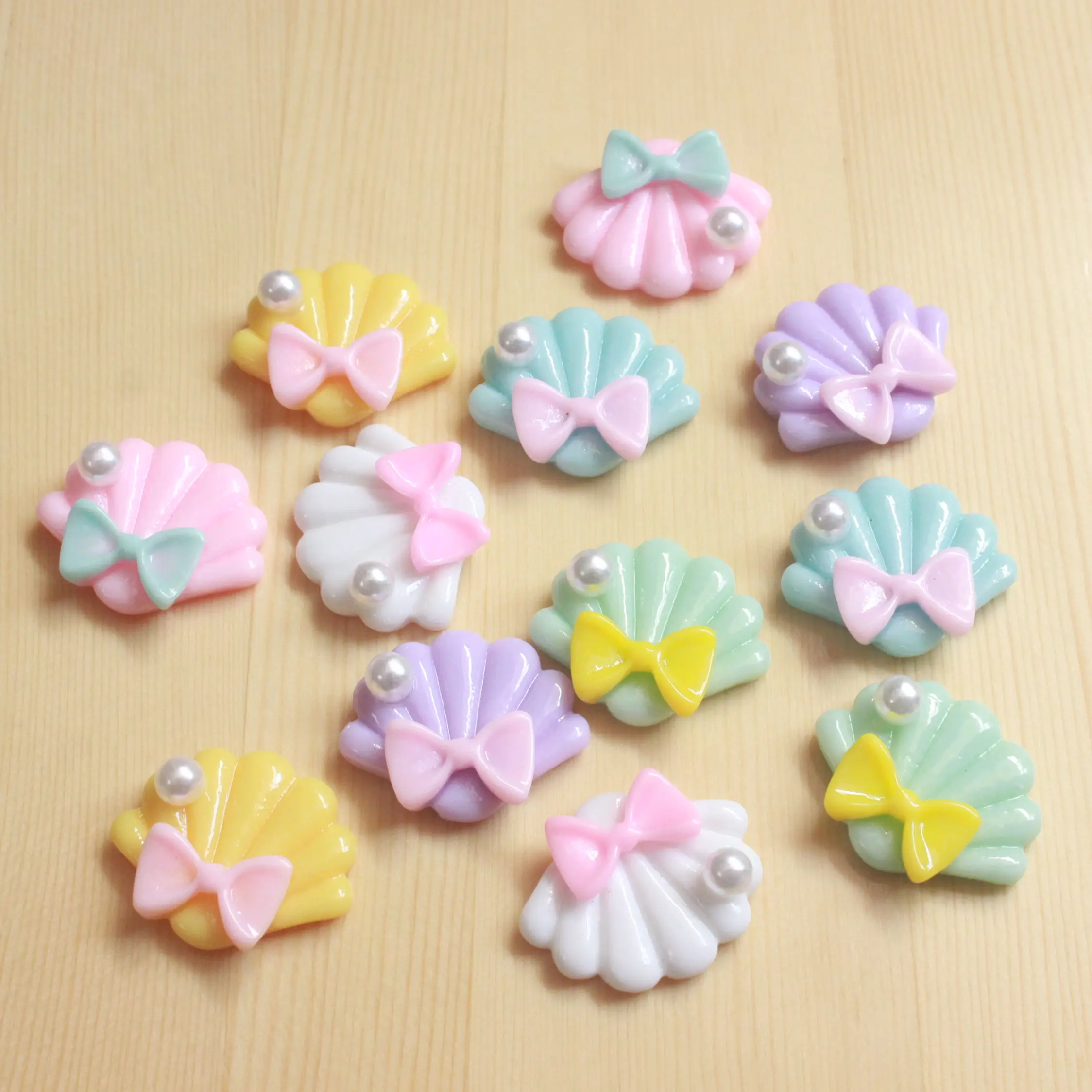 new arrival 10pcs/lot flatback kawaii resin shell with bow and pearls kawaii resin cabochons accessories