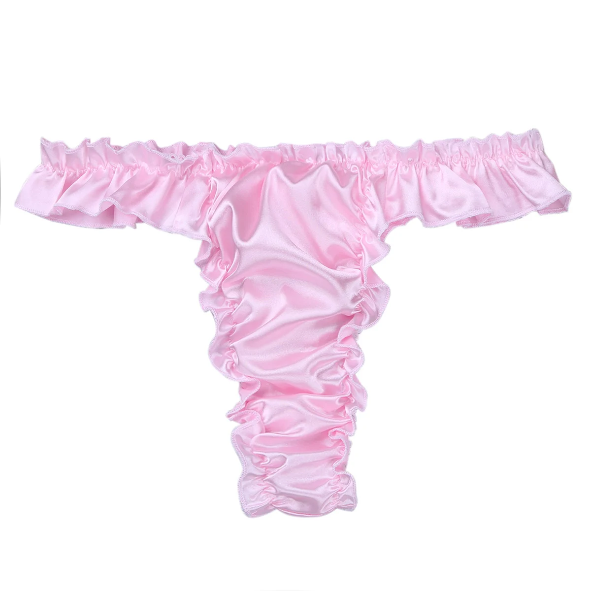 Mens Shiny Ruffled Frilly Sissy Bikini Briefs Lingerie Sissy Underwear Soft Thong Underpants Male High Cut Open Butt Panties