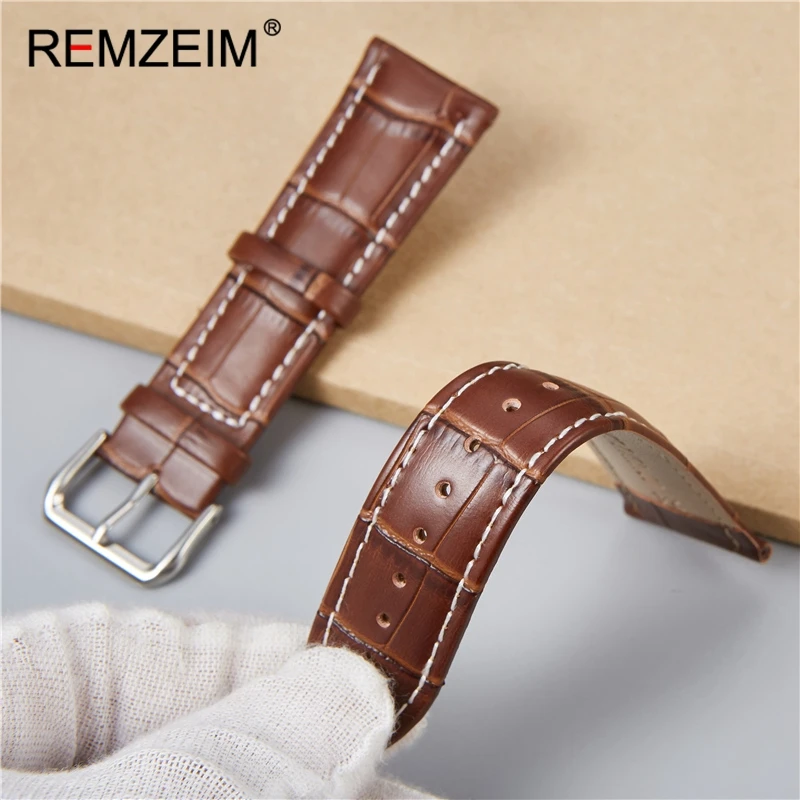 REMZEIM Calfskin Watchband Collection Watch Strap Belts Bracelets Cowhide Leather 16mm 18mm 20mm 22mm 24mm Strap Men Women