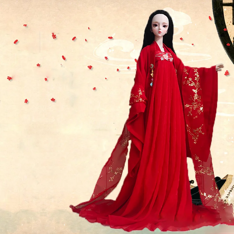 1/4 1/3 Rcale BJD Doll Clothes Chinese Ancient Costume Hanfu Red Dress For BJD/SD MSD SD13 Big Girl Accessories C1078