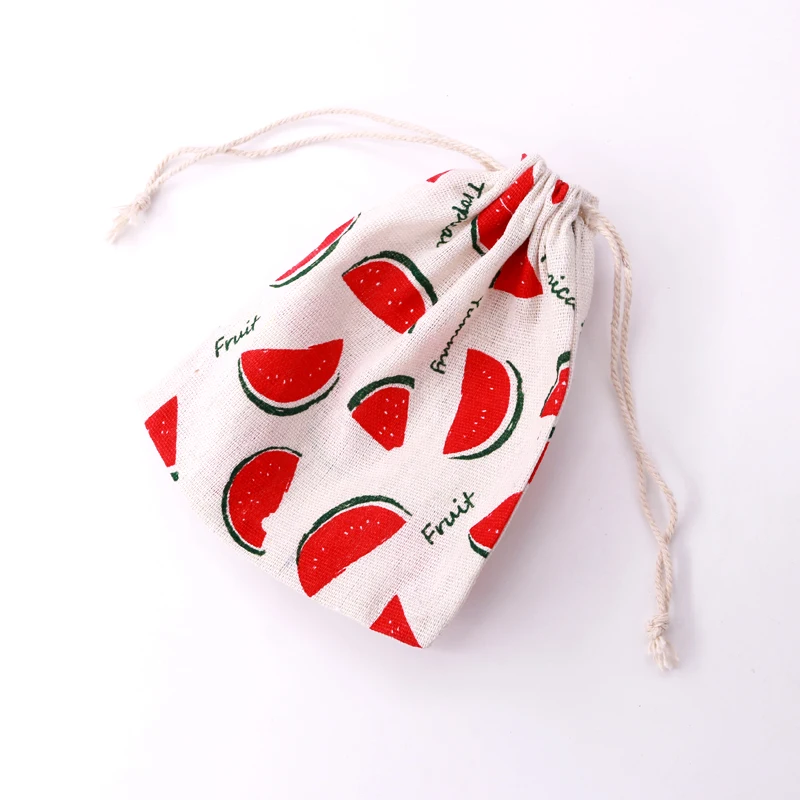 Free Shipping red watermelon Cotton Bags With Drawstrings 14*16cm 5pcs Lot Jewelry Display Gift Packaging Jewelry Pouches