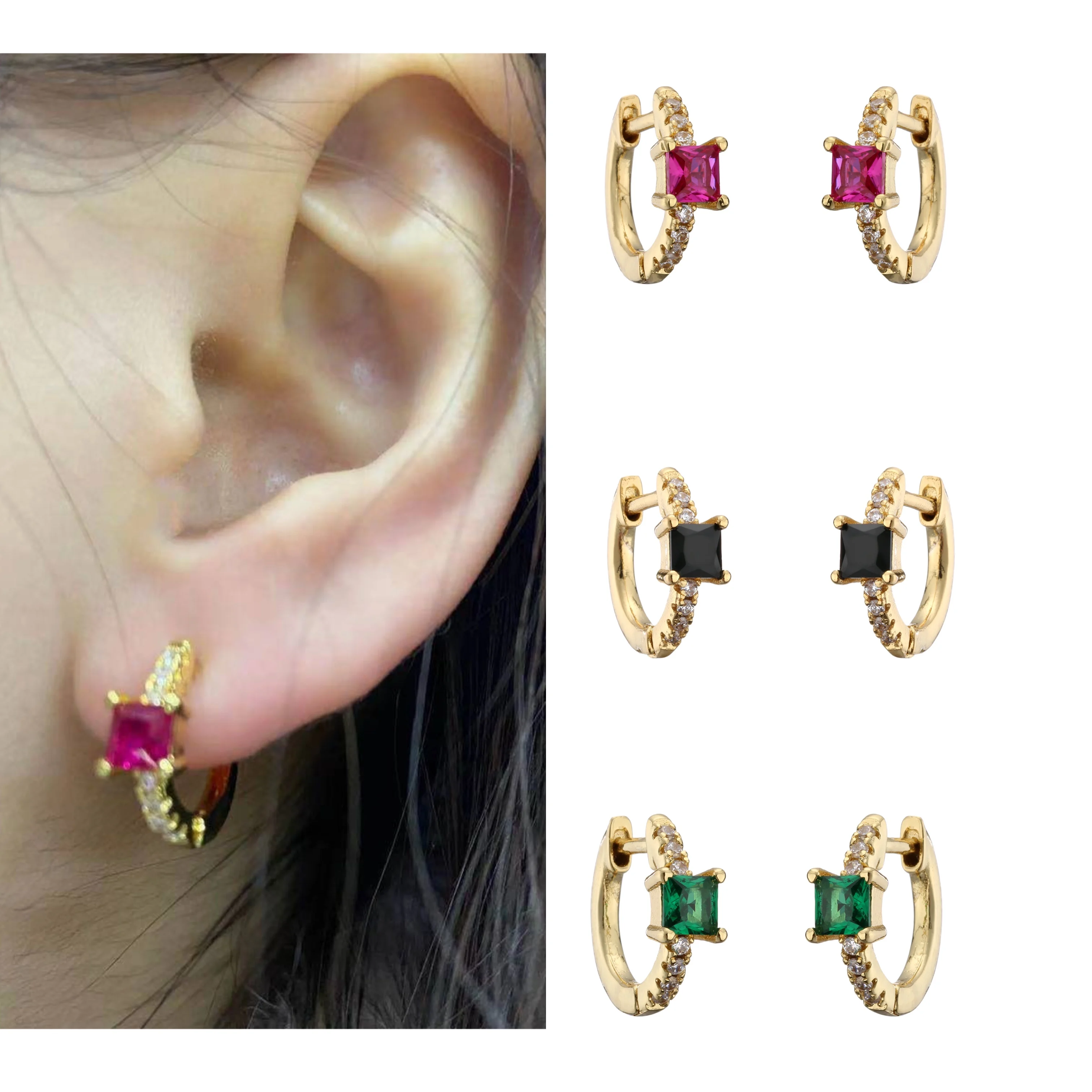 HECHENG ,1 pair ,Colorful CZ Small Hoop  Earrings,For Women Birthday Gifts ,Fashion Jewelry