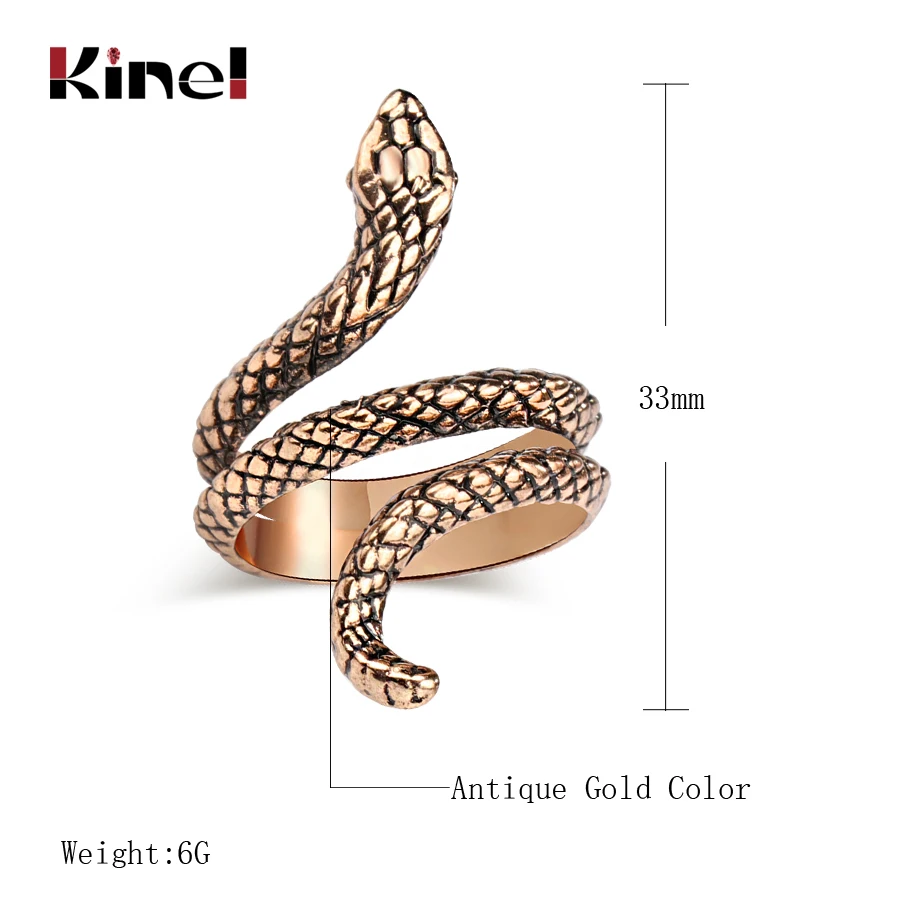 Kinel Fashion Gold Snake Rings For Women Heavy Metals Punk Rock Ring Vintage Animal Jewelry Wholesale Drop Shipping