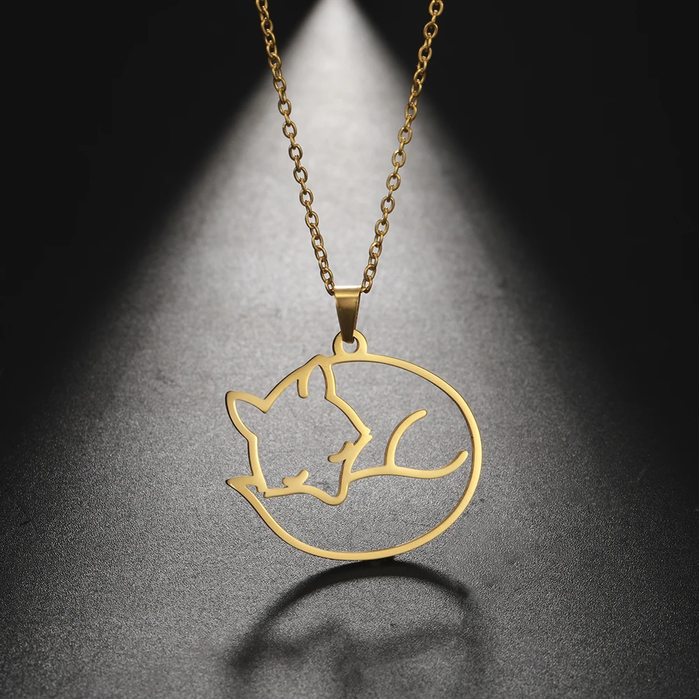 Skyrim Fashion Fox Animal Pendant Necklace Stainless Steel Choker Chain Necklaces Summer Jewelry Best Wishes for Women Girls