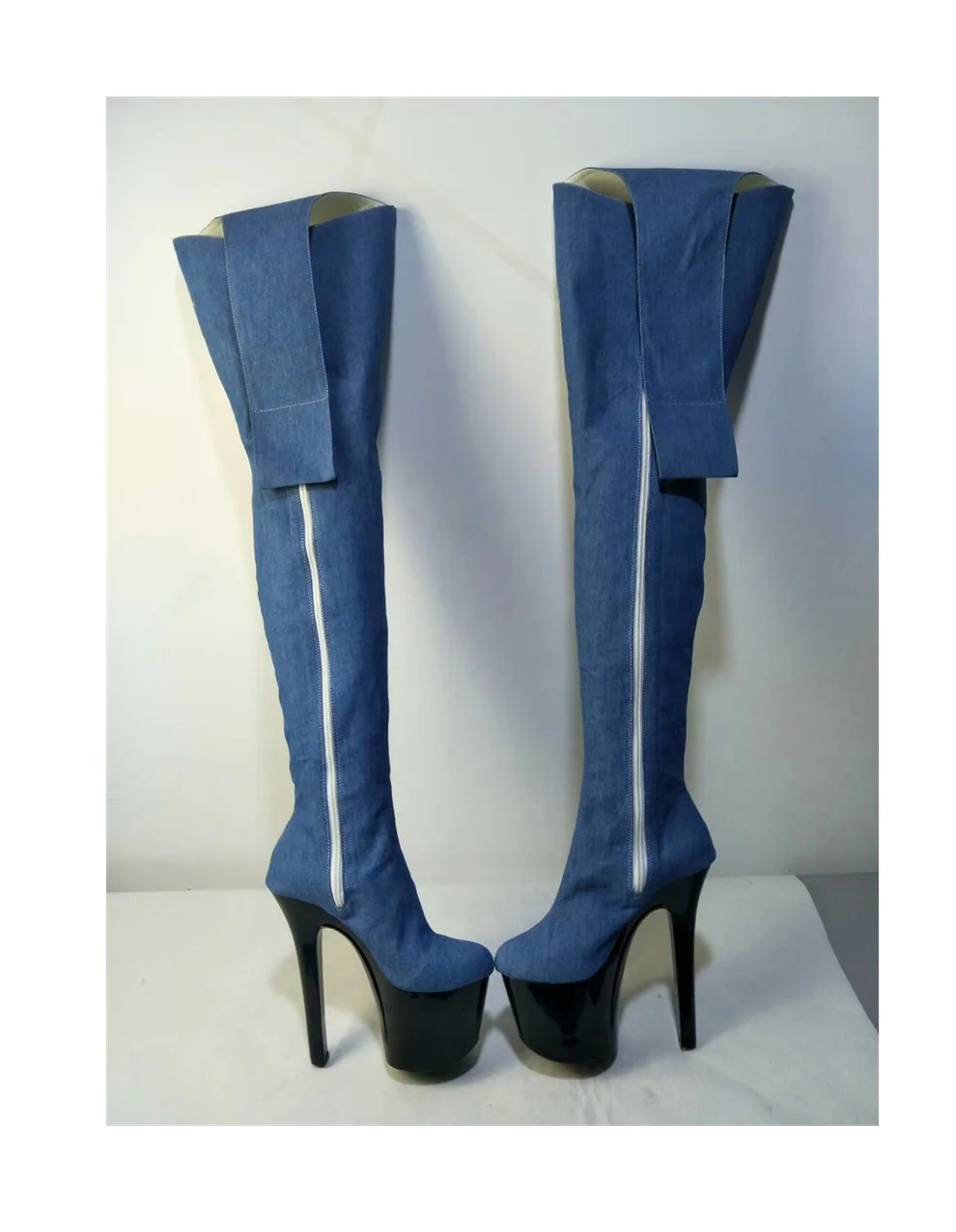 

2022 Women Spring Boots Fashion Blue Thin Heel High Platform Suede Thigh High Shoes Round Toe Sexy Wedding Side Zipper Boots