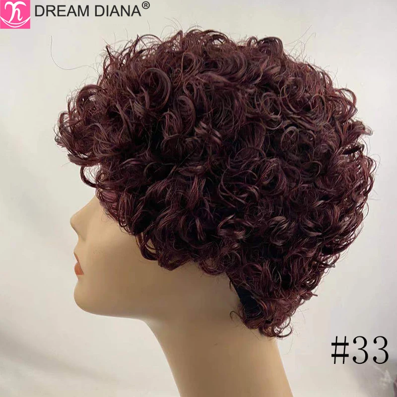 DreamDiana Malaysian Hair Wig Remy Short Natural Curly Glueless Human Wigs Pixie Cut Wig Ombre Short Machine Made Human Hair Wig