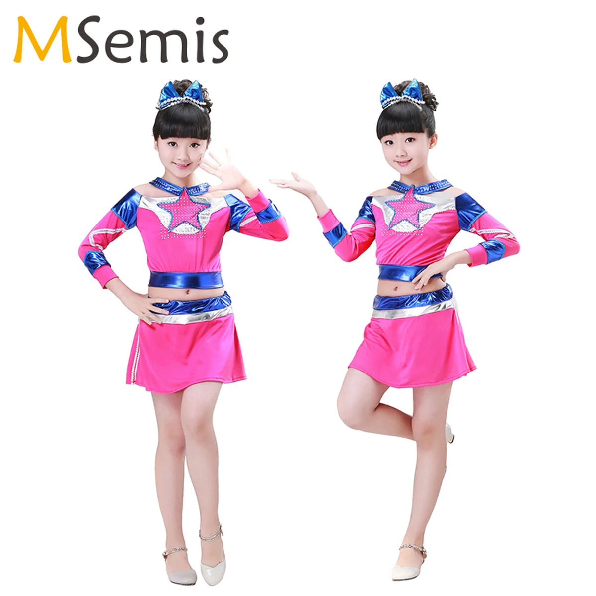 2021 Meisjes Cheerleaders Kostuums Kinderen Dans Prestaties Outfits Lange Mouw Top Rok Kleding Sets Meisje Fancy Outfits Cosplay