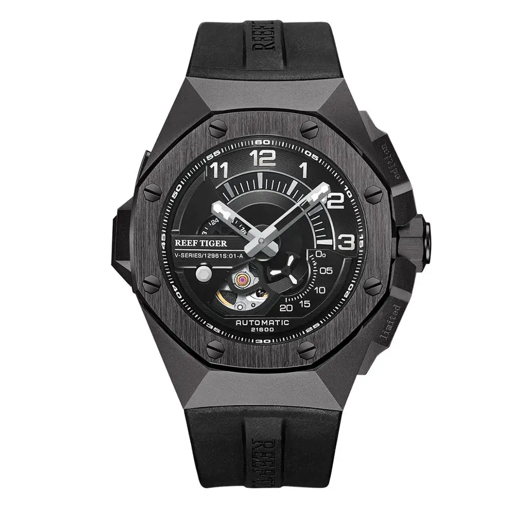 Reef Tiger/RT 2020 New Mens Watches Top Brand All Black Automatic Mechanical Waterproof Sport Relogio Masculino RGA92S7