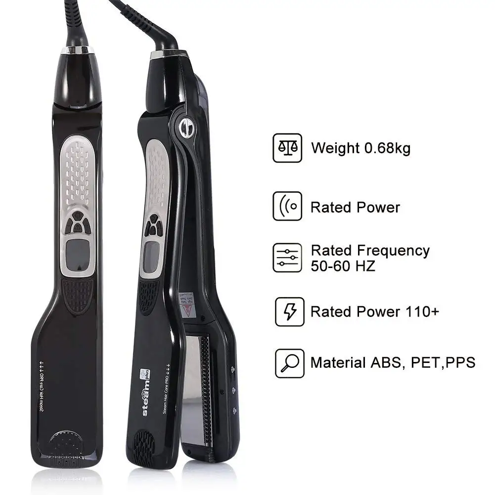 Professional Dual-Voltage Titanium Steam Hair Straightener with Wide Plates, Temperature Control, and Multi-Style Function