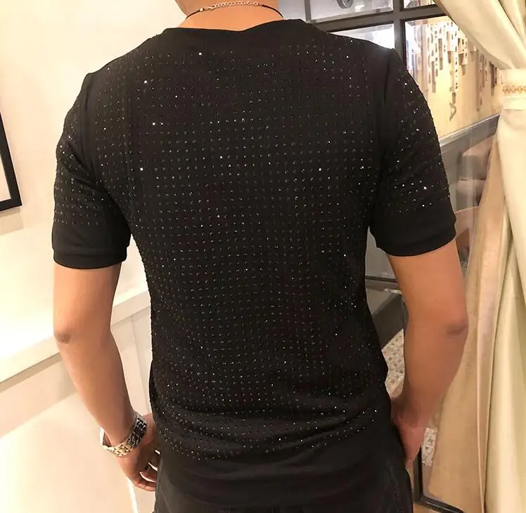 S-5XL Hot drill maglietta firmata da uomo maglietta estiva da uomo con strass in cotone diamanti moda magliette di alta qualità