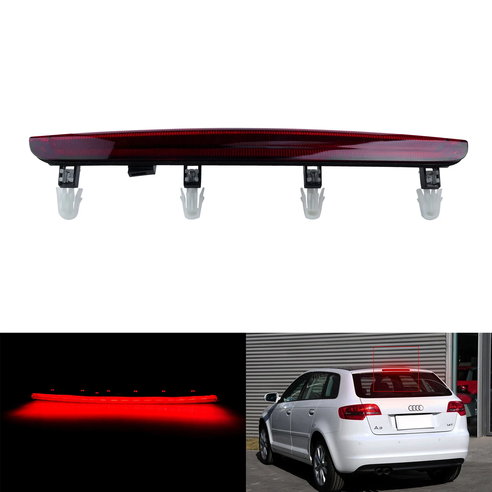 ANGRONG Red LED Third Rear High Level Brake Stop Light 8P4945097C For 04-12 Audi A3 8P Hatchback without Spoiler