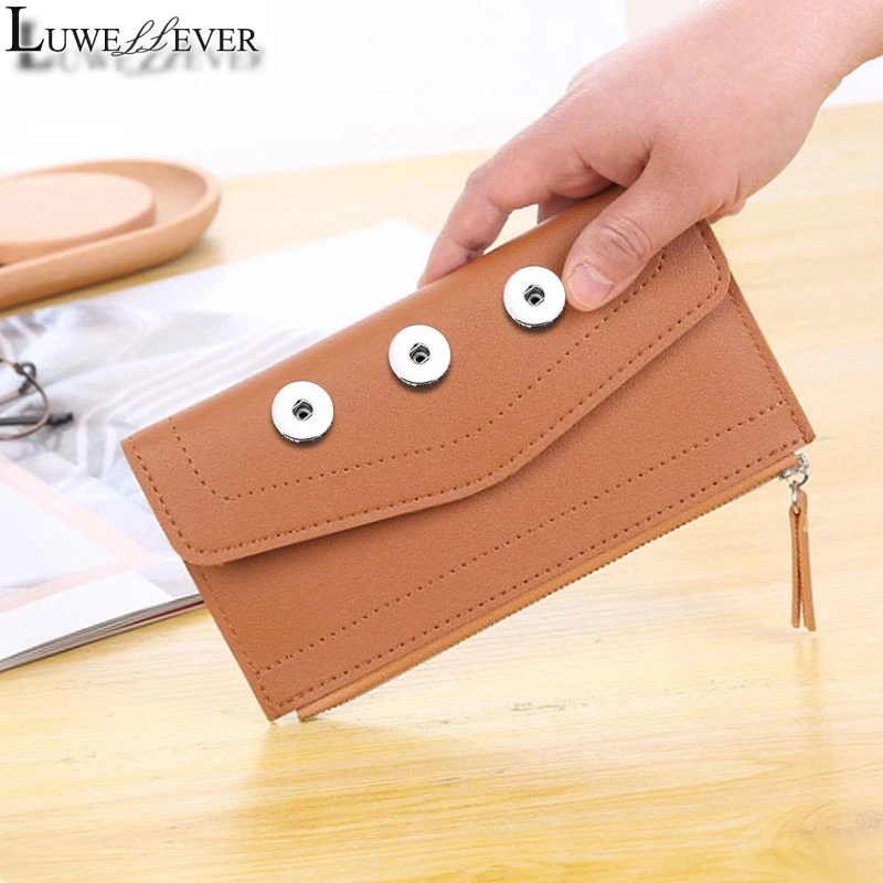 Luwellever 006 Simple Style Bag 18mm Snap Button Purse Pu Leather Wallet Bags Charms Jewelry For Women Gift 19cm*10cm *1cm