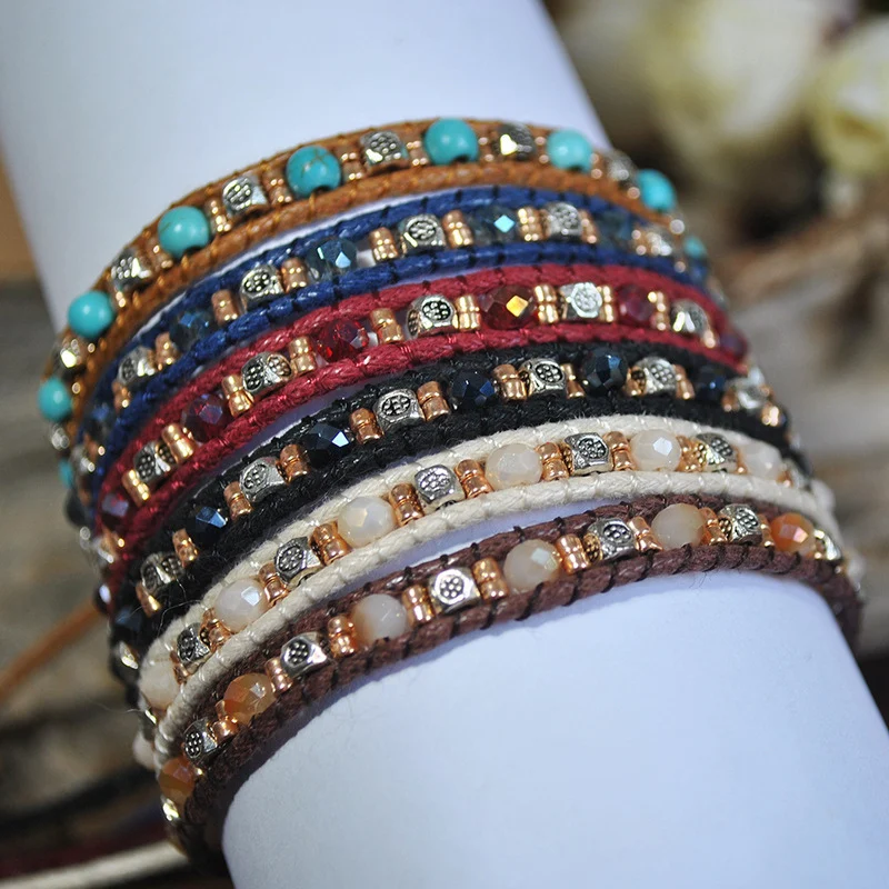 ORZTOON Vintage Boho Ethnic Colorful Beads Exotic Bracelets for Women Double-strand Rope Handmade Bracelet Trendy Female Jewelry