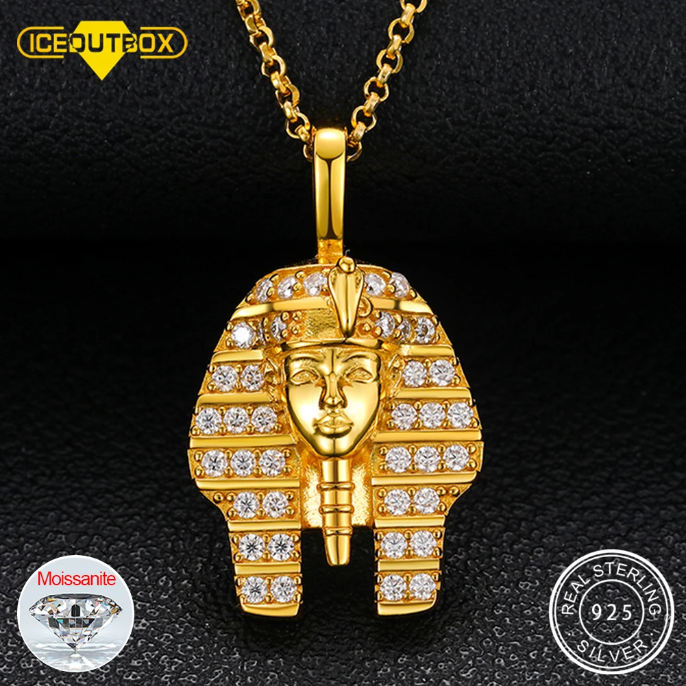 Hip Hop Ancient Egyptian Moissanite Pendant Necklace Chain Punk King Tutan Pharaoh Men's Hip Hop Bling Necklaces Rock Party Gift