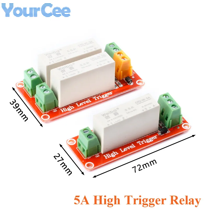 1 2 Channel Way 5A High Level Trigger DC Solid State Relay Module Relays Single Phase Device Electrical DC3-32V