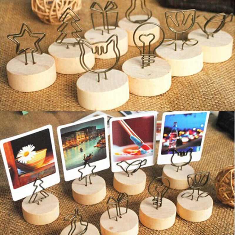 4CM Creative Round Wooden Iron Photo Clip Memo Name Card Pendant Furnishing Articles Picture Frame DIY Family Photo Decoration