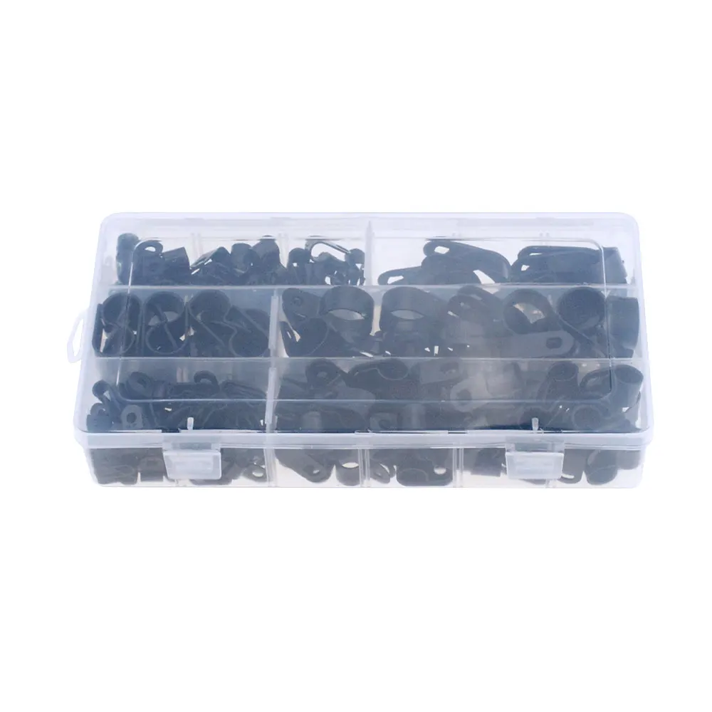 200PCS/Box R-Type Nylon Cable Clamp Plastic P Clips Fasteners Cable Mounting Fix Hardware Durable Hardware Tools