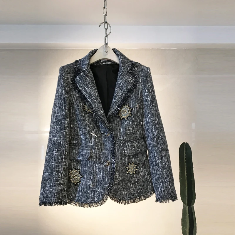 Abito blazer da giacca Slim in Tweed con perline di lusso a manica lunga da donna primavera 2020 di alta qualità