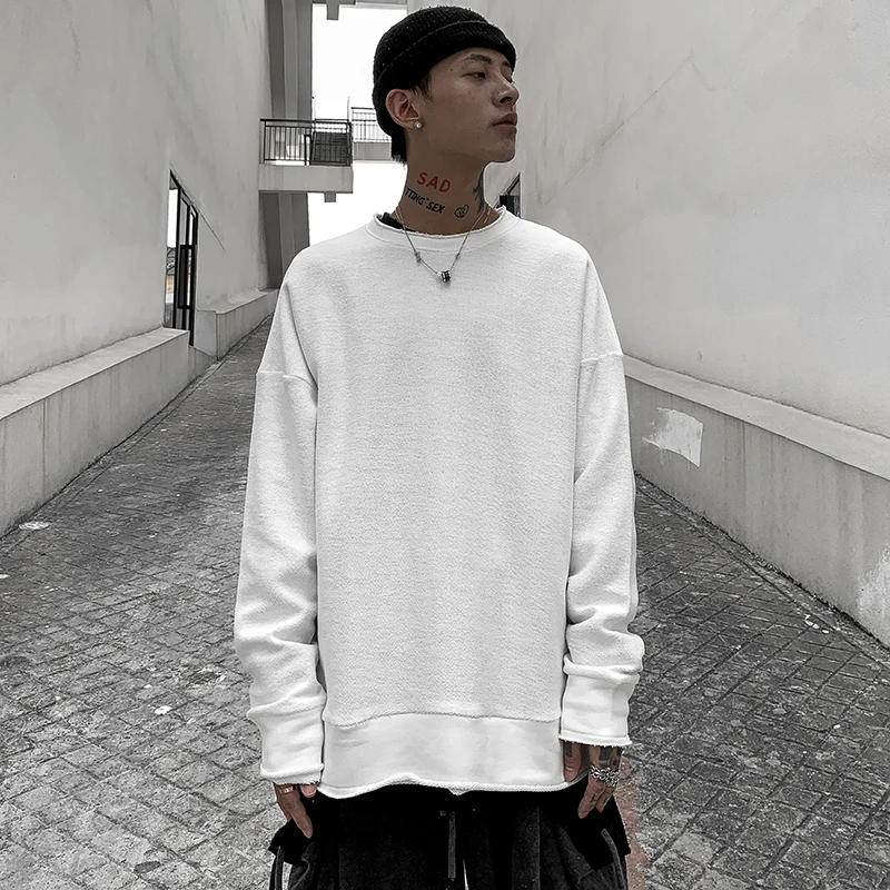 OVERSIZE hip-hop European and American street fashion brand reverse wear cat whiskers round neck sweater BF wind men and women t