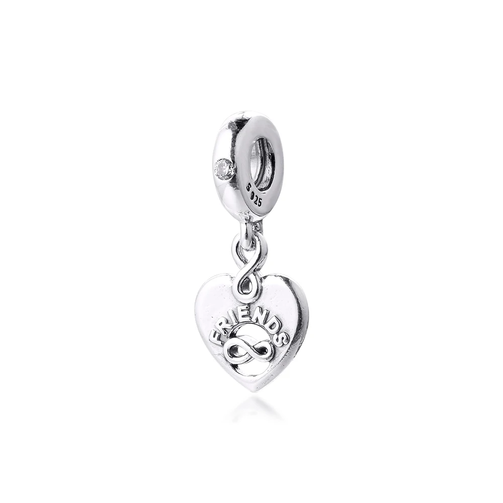 

Woman DIY Charms Friends Forever Heart Dangle Charm Sterling Silver Jewelry Fits Original Snake Chain Bracelets 2021 Valentine's