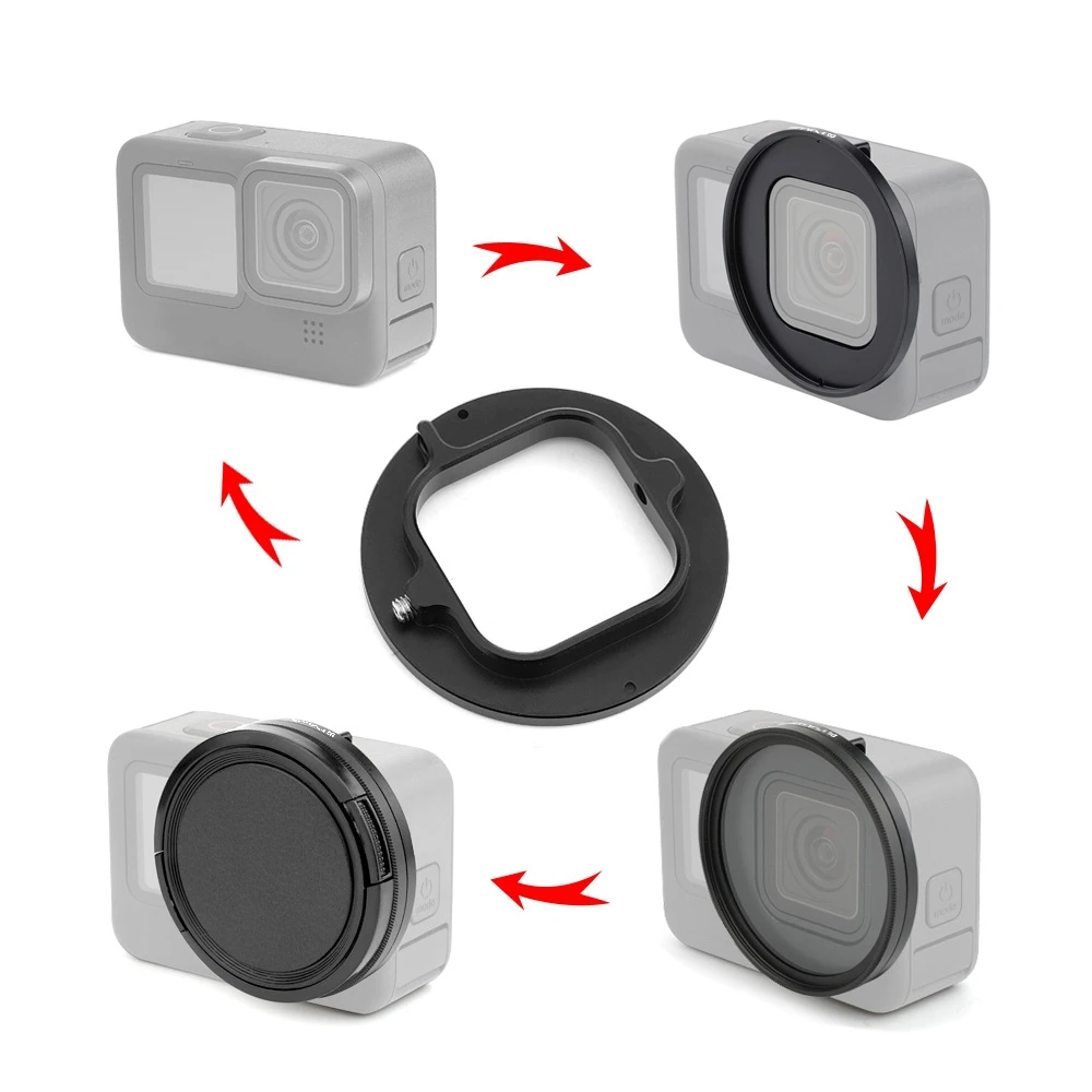 PULUZ 52mm UV Lens Filter Adapter Ring for GoPro HERO12 Black Hero11 Black HERO10 9 Black Camera Photography UV Filter Lens Cap