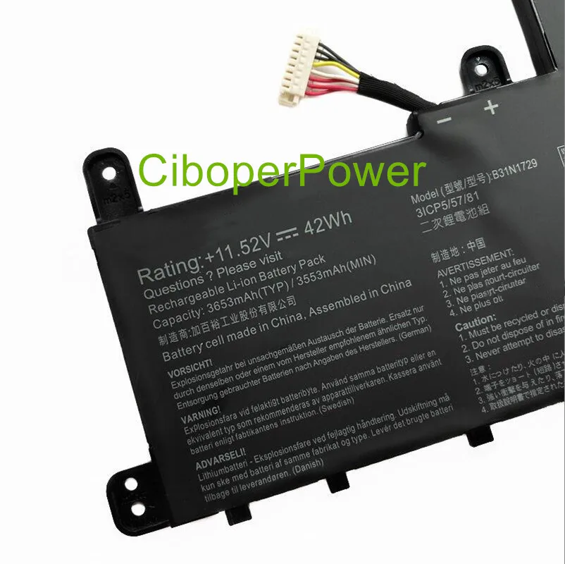 คุณภาพเดิมแบตเตอรี่แล็ปท็อป B31N1729 11.52V/42Wh สำหรับ S15 S530FA V530FF S530UA แล็ปท็อป