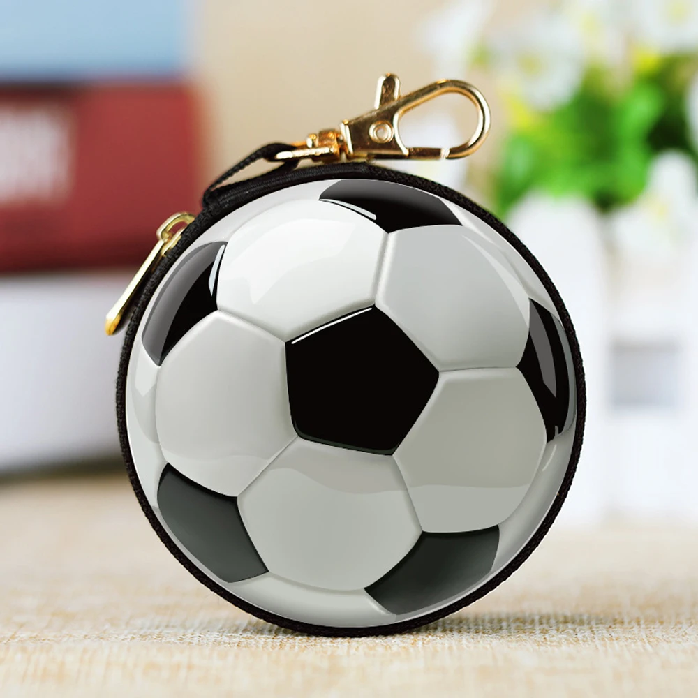 Tin Coin Purse Basketball Football Pattern Men Round Earphone Box Mini Zipper Wallet Key Case Small Gifts for Children Coin Bag