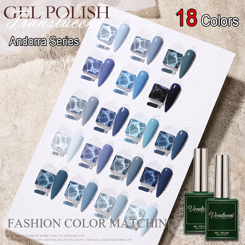 Vendeeni 18 Color Andorra Series Gel Nail Polish Blue Cyan Grey Cool Color Nail Art Gel Lacquer UV LED Soak Off Gel Varnish 15ml