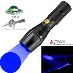 Rechargeable super bright fishing flashlight Night fishing blue light Blue light flashlight Strong light XPE rechargeable torch