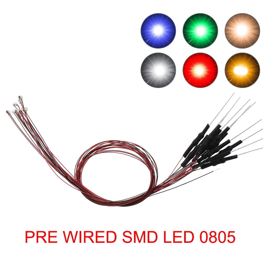 

20pcs Pre-wired SMD LED 0805 Lamp Light 20cm Wire with Resistor for 12V White Warm Red Blue Green Yellow L0805