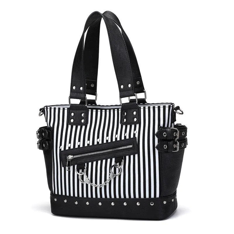 JIEROTYX Rock Luminous Bag Women Shoulder Bag Rivet Handbags  Female Stripe Crossbody Messenger Bag Canvas Totes Bags