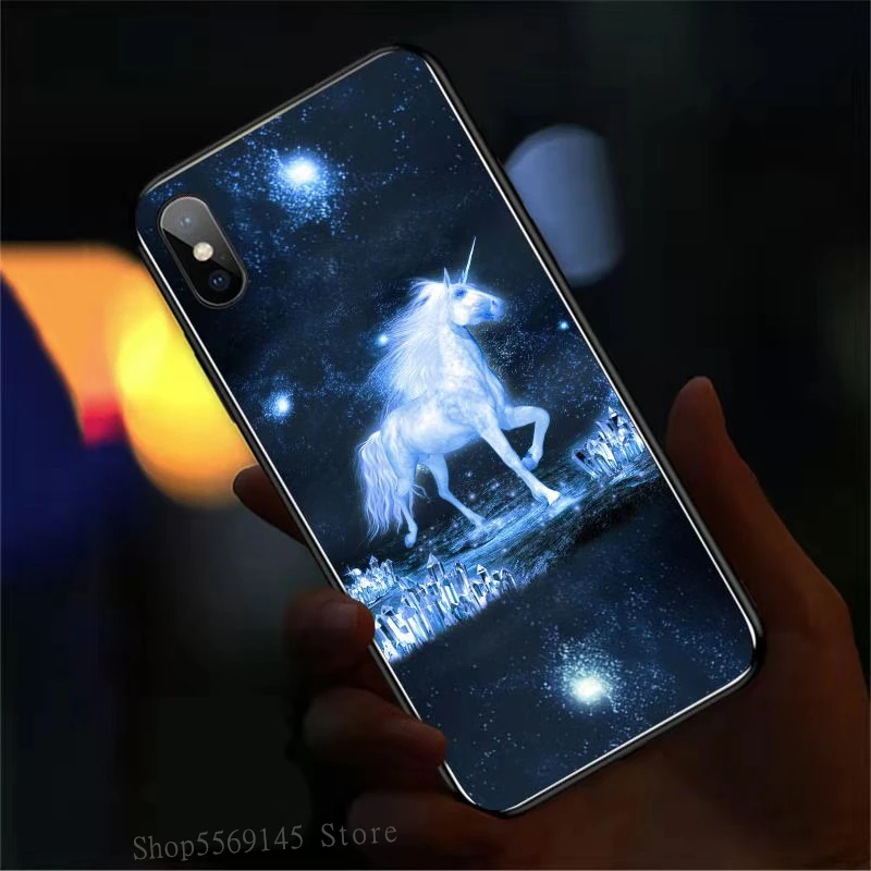 

For iPhone 12 15 Pro Max Night Wolf Deer Elk Unicorns Case For iPhone 13 XS 11 Pro Max 7 8 14 Plus X XR Call Light Luminous Capa
