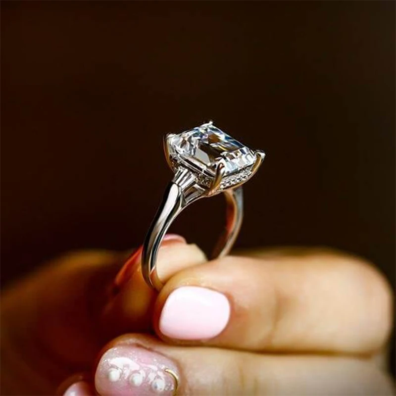 925 Anéis De Noivado De Prata Esterlina, 5 Carat Esmeralda Moissanite, Jóias De Luxo Das Senhoras, Moda Casamento