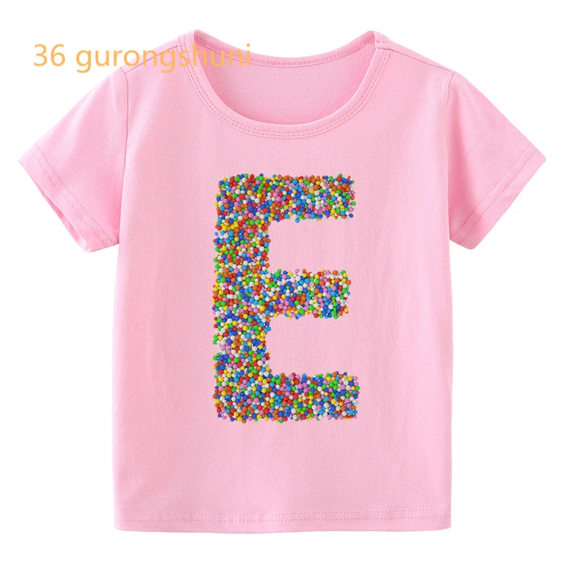 Camiseta menina-roupas carta arco-íris a g m cartoon t camisa colorida rosa meninas topos crianças roupas meninos t camisas crianças camisetas