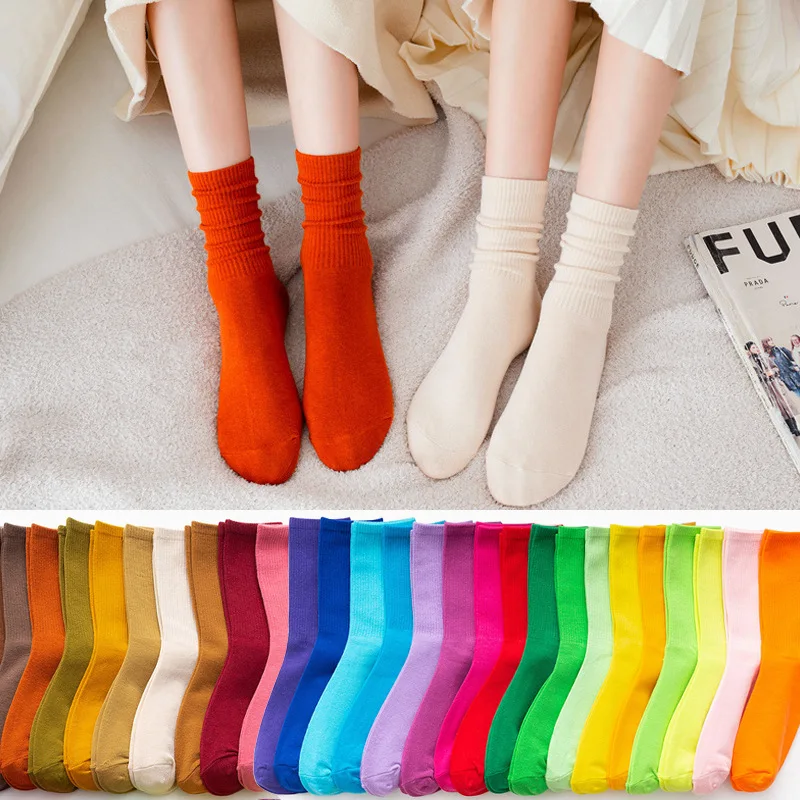 

Women 's Candy Colored Cotton Couple Stockings