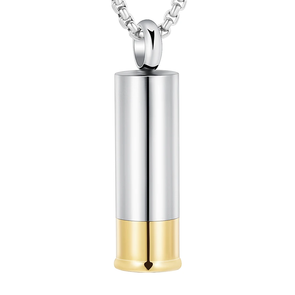 

LL038 Two Tone Stainless Steel Shell Cylinder Cremation Urn Necklace For Ashes For Men Engravable Memorial Jewelry