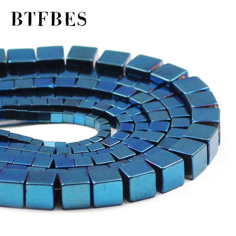 BTFBES Hematite Natural Stone Blue Square Shape Charm Spacers Loose Beads For Handmade Jewelry Making Diy Bracelets 2/3/4/6mm