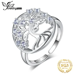 JewelryPalace Tree Of Life Created Blue Spinel 925 Sterling Silver Open Adjustable Ring for Women Statement Gemstone Jewelry