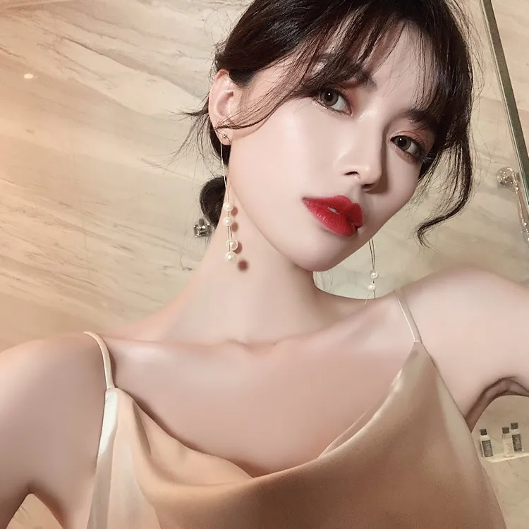 S925 الفضة إبرة اللؤلؤ شرابة خيط صنارة صيد الصليب أقراط ، رقيقة الوجه مزاجه عالية الجودة البرية الأقراط الطويلة مجوهرات Brincos #5