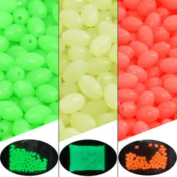 100pcs Hard Plastic Oval Fishing Beads Stopper Night Luminous Glow Beads Carp Fishing Accessories for Bait Rig
